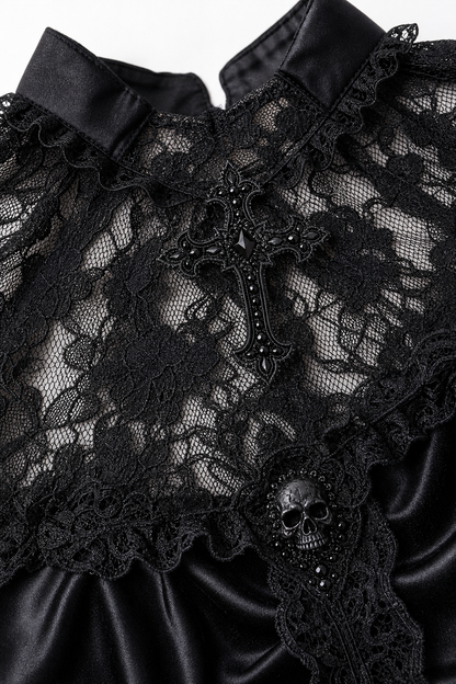 Black Gothic Lace Dress with Cross and Skull