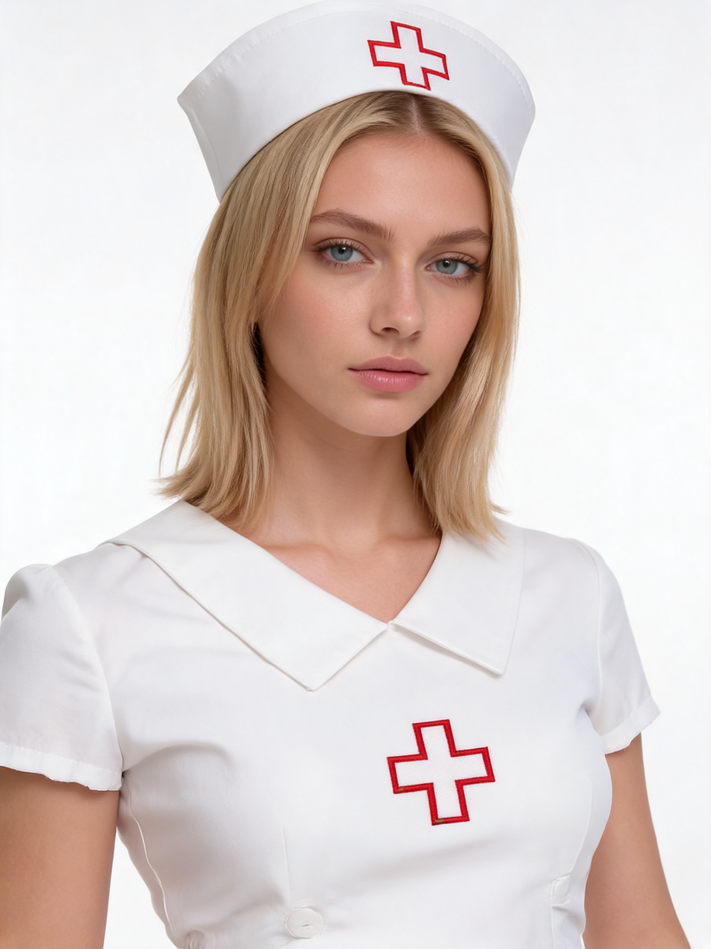 Halloween White Nurse Costume with Cap