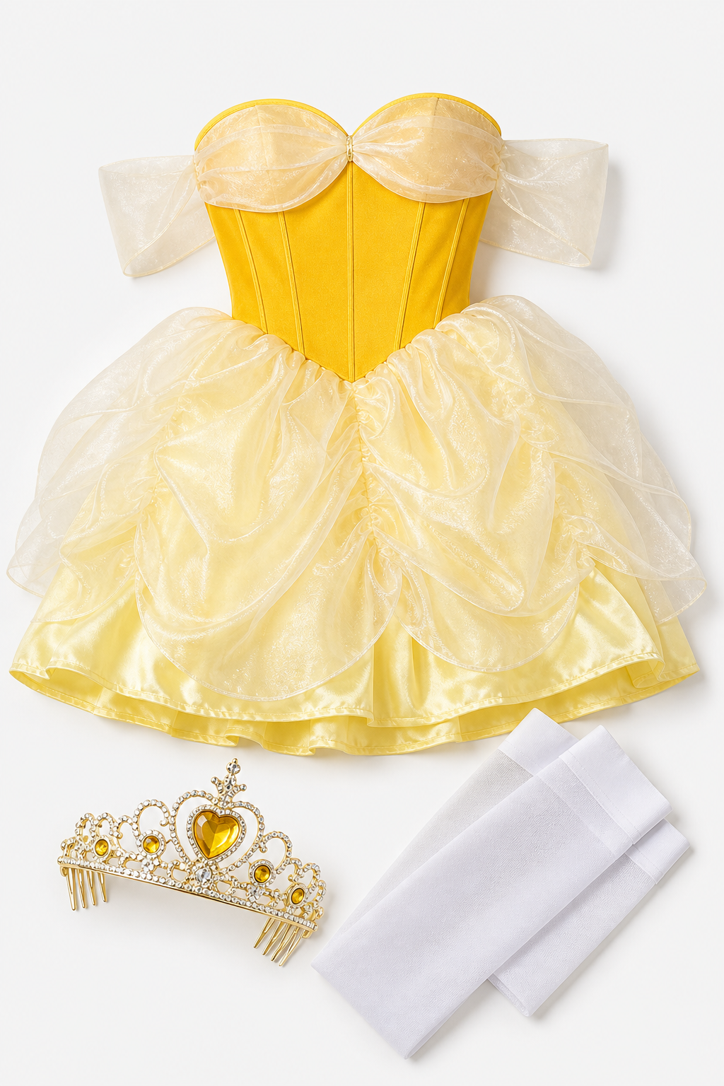 Golden princess dress with crown and white stockings