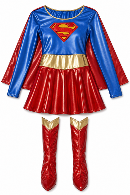 Superman Costume with Cape and Leg Warmers for Halloween
