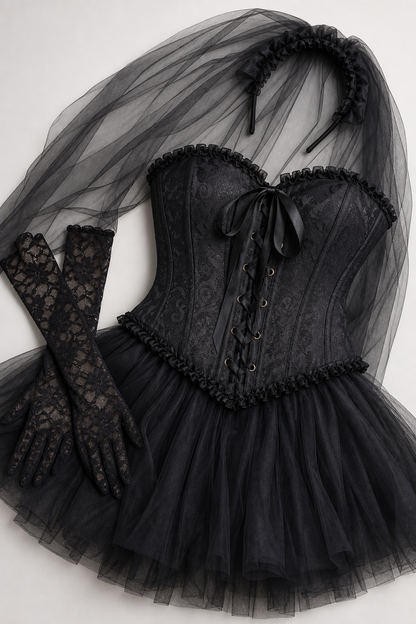 Black corset and tulle skirt masquerade costume
