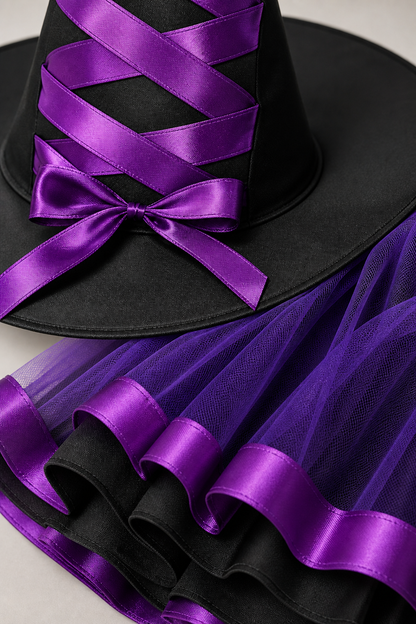 Children’s Witch Halloween Costume with Hat and Full Skirt