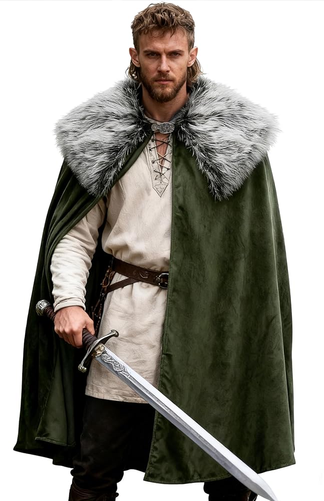 Green Carnival Cloak with Fur Collar