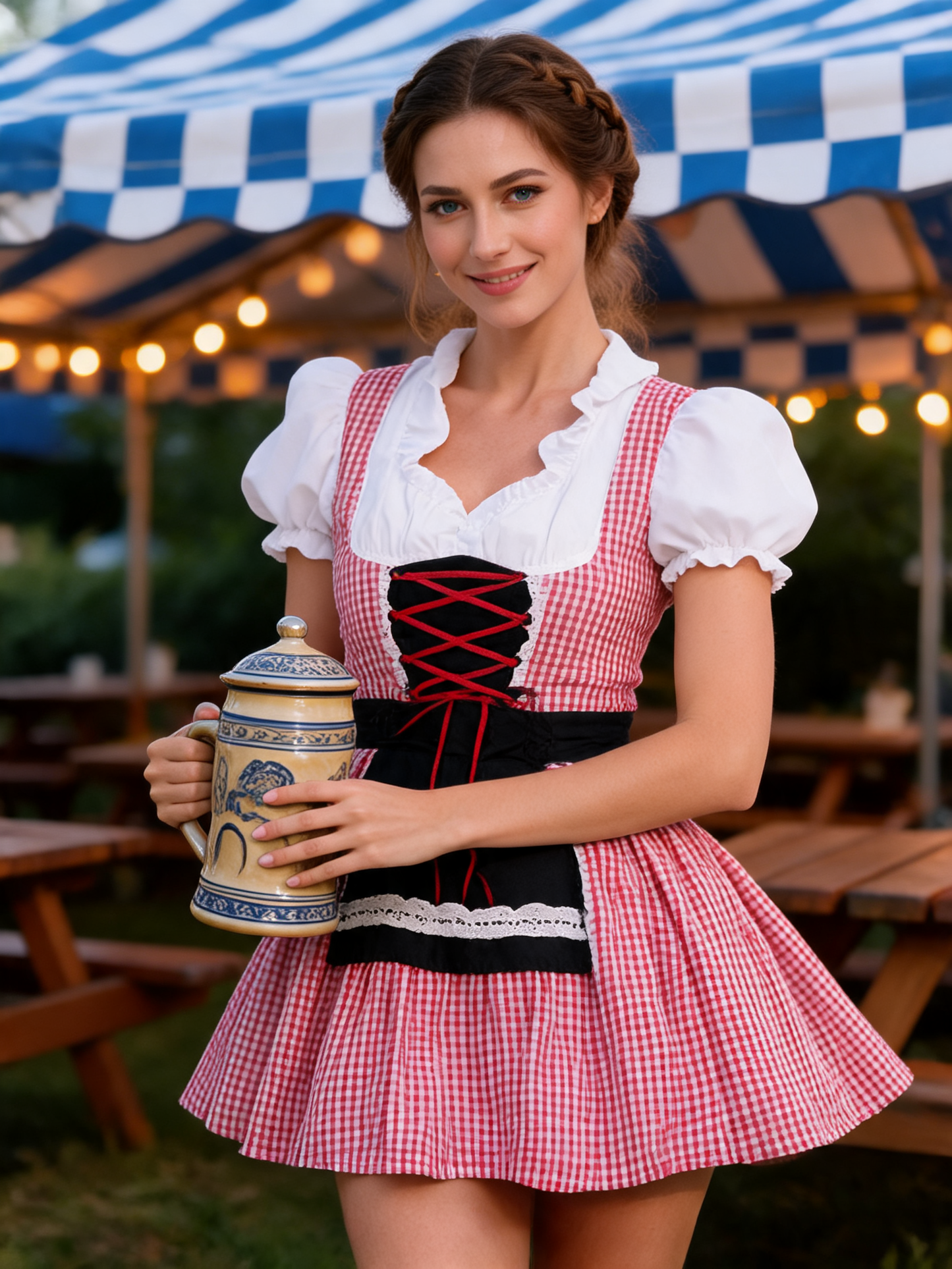 Bavarian Dirndl Costume with Apron for Oktoberfest