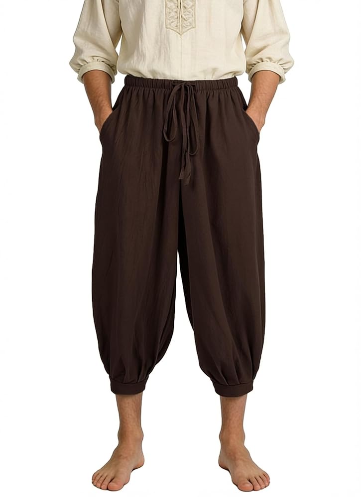 Brown Cotton-Linen Aladdin Pants