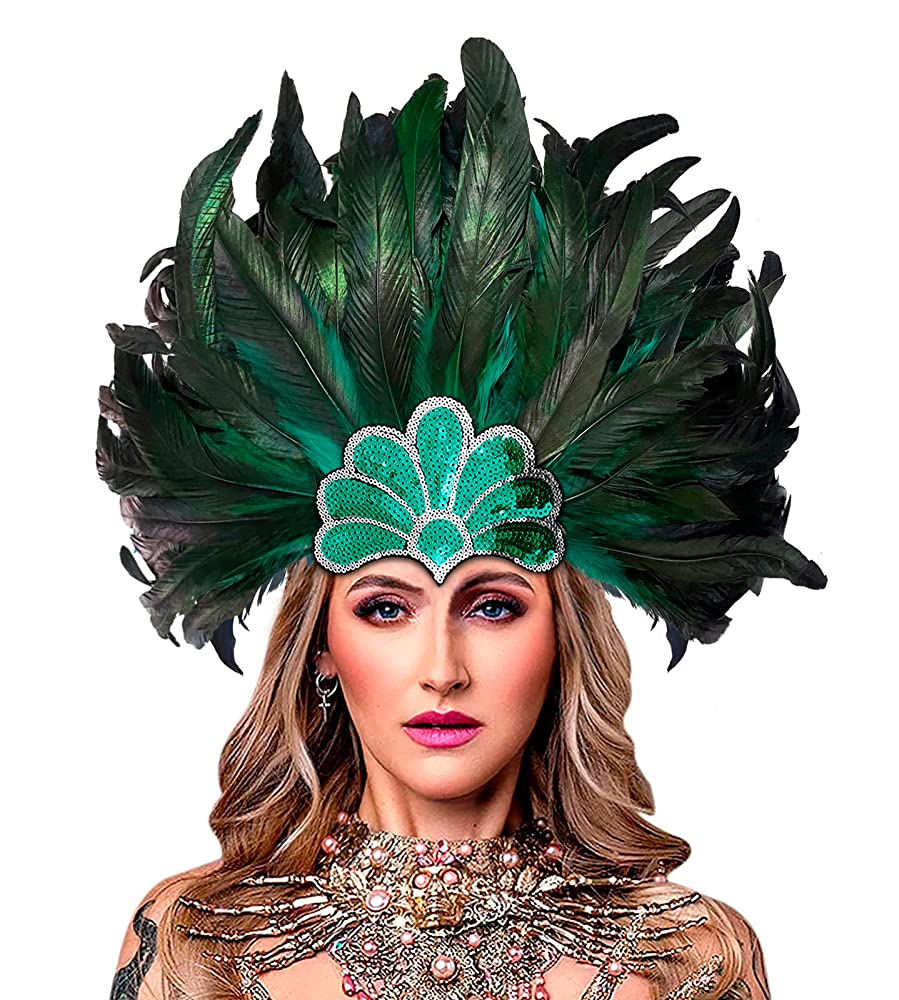 Carnival Headpiece with Green Feathers