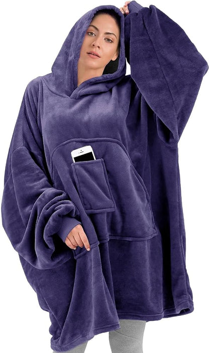 Oversized Hooded Blanket, Dark Purple