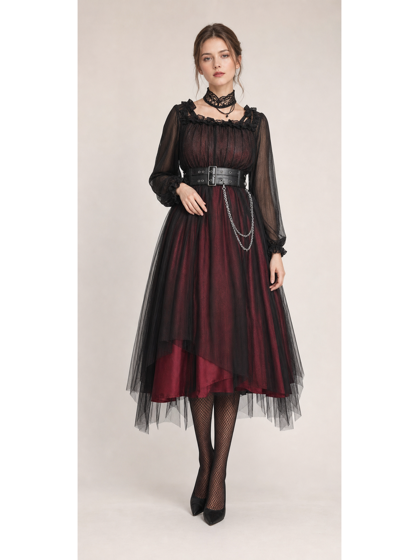 Red Witch Lolita Dress with Belt and Chain for Halloween