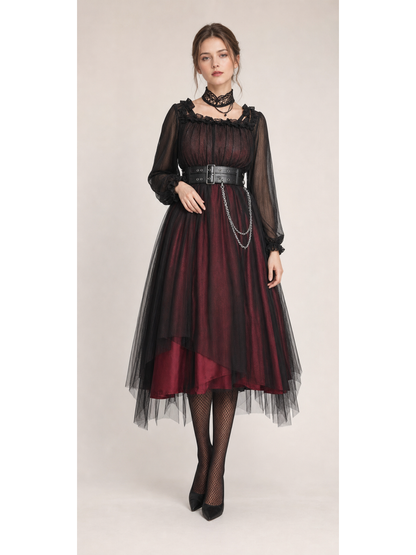 Red Witch Lolita Dress with Belt and Chain for Halloween