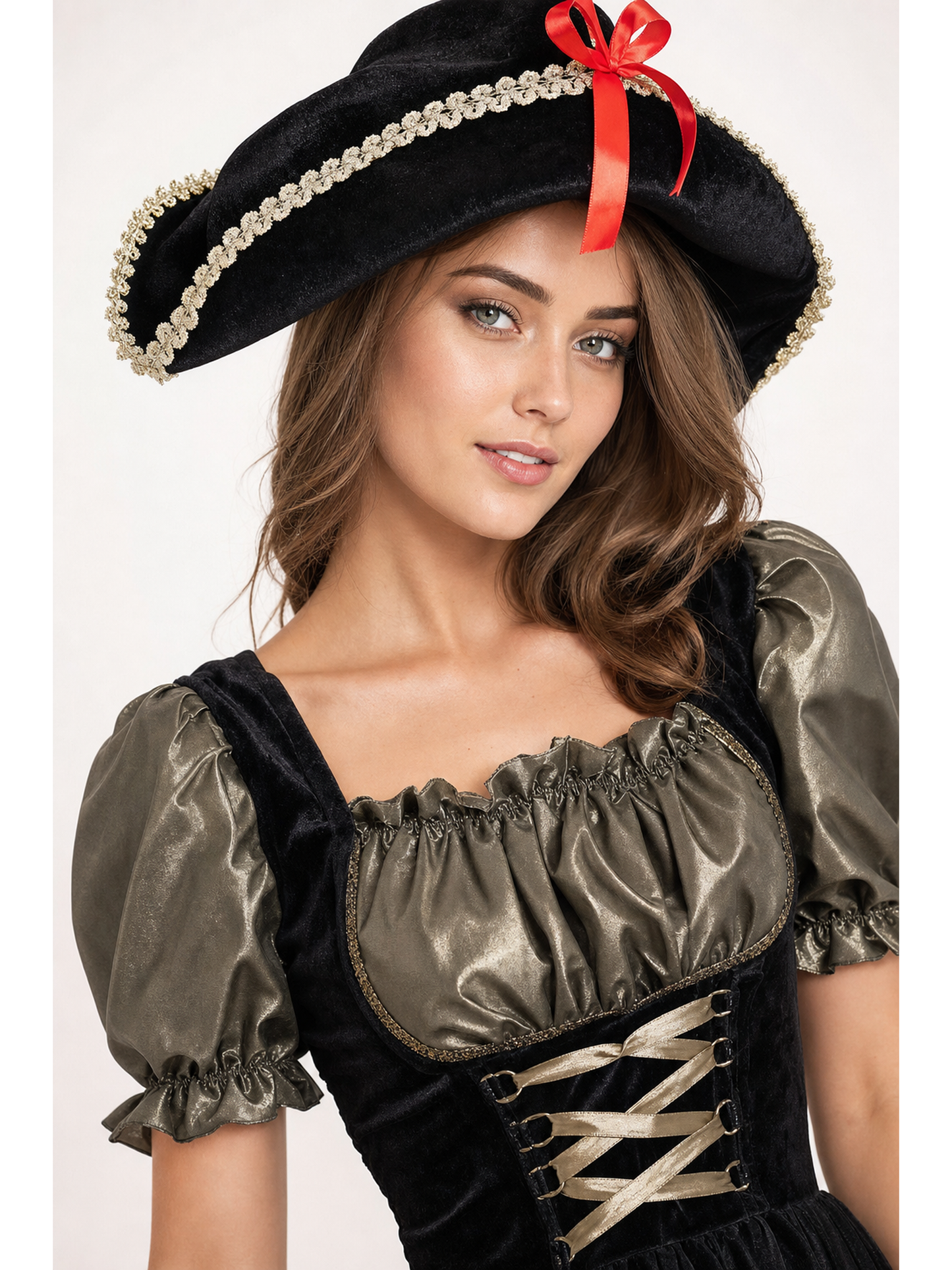 Black pirate costume with a tricorn hat for Halloween
