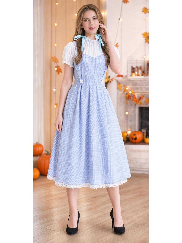 Blue Plaid Costume with Apron for Carnival
