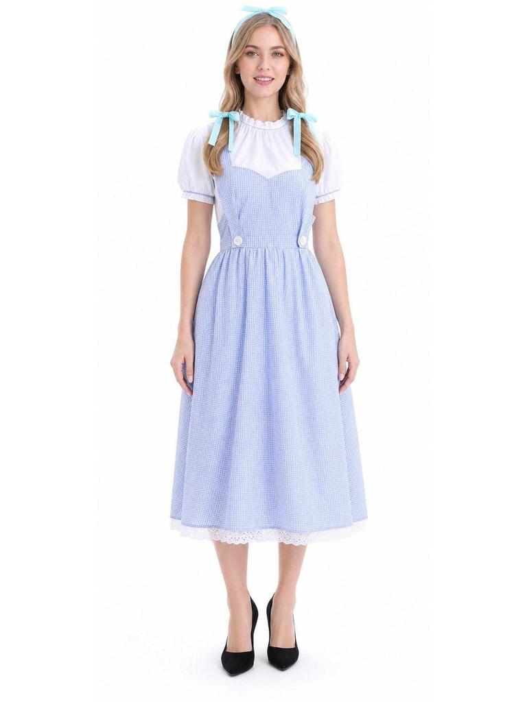 Blue Plaid Costume with Apron for Carnival