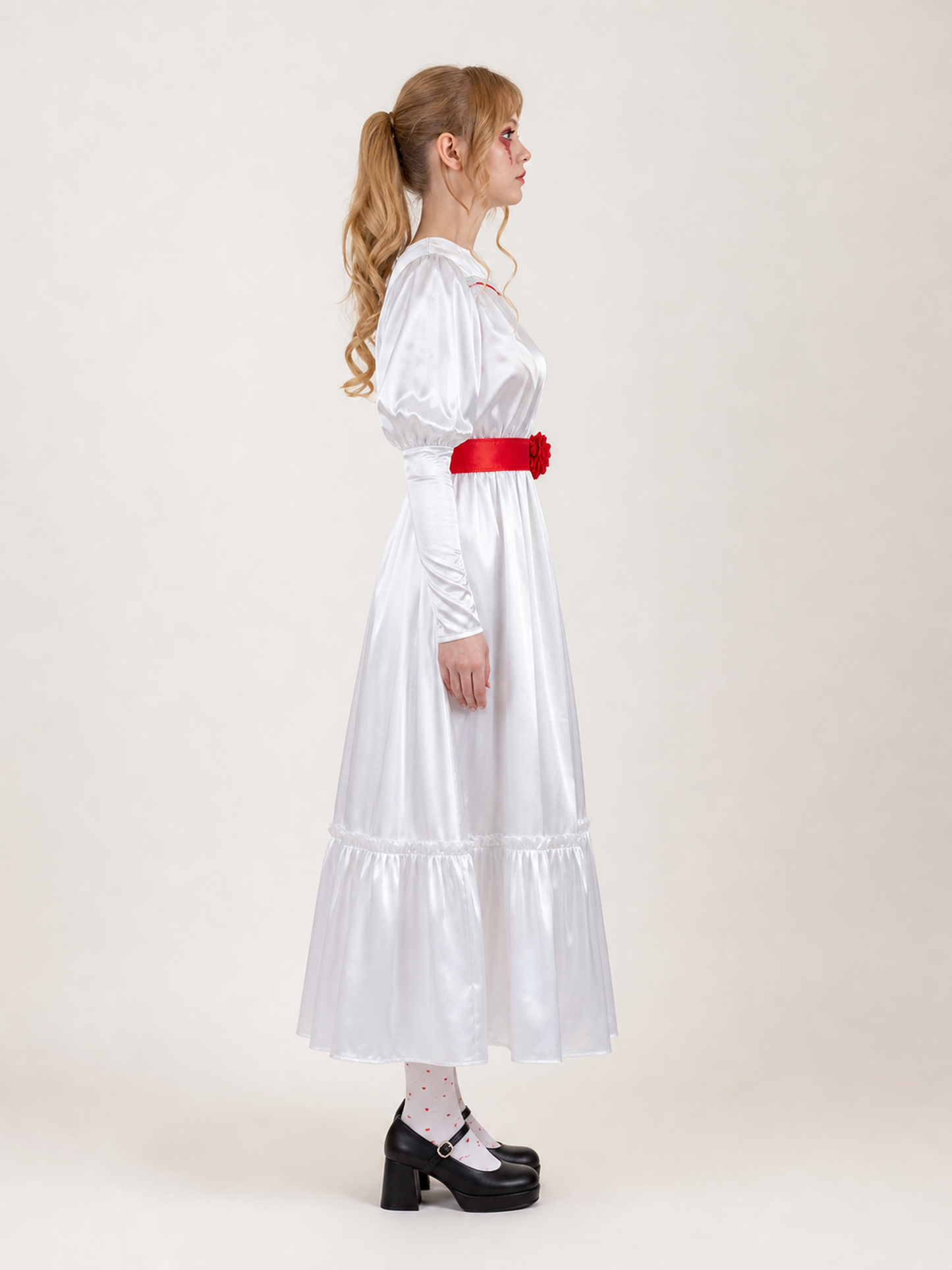 White Dress with a Red Belt for Halloween