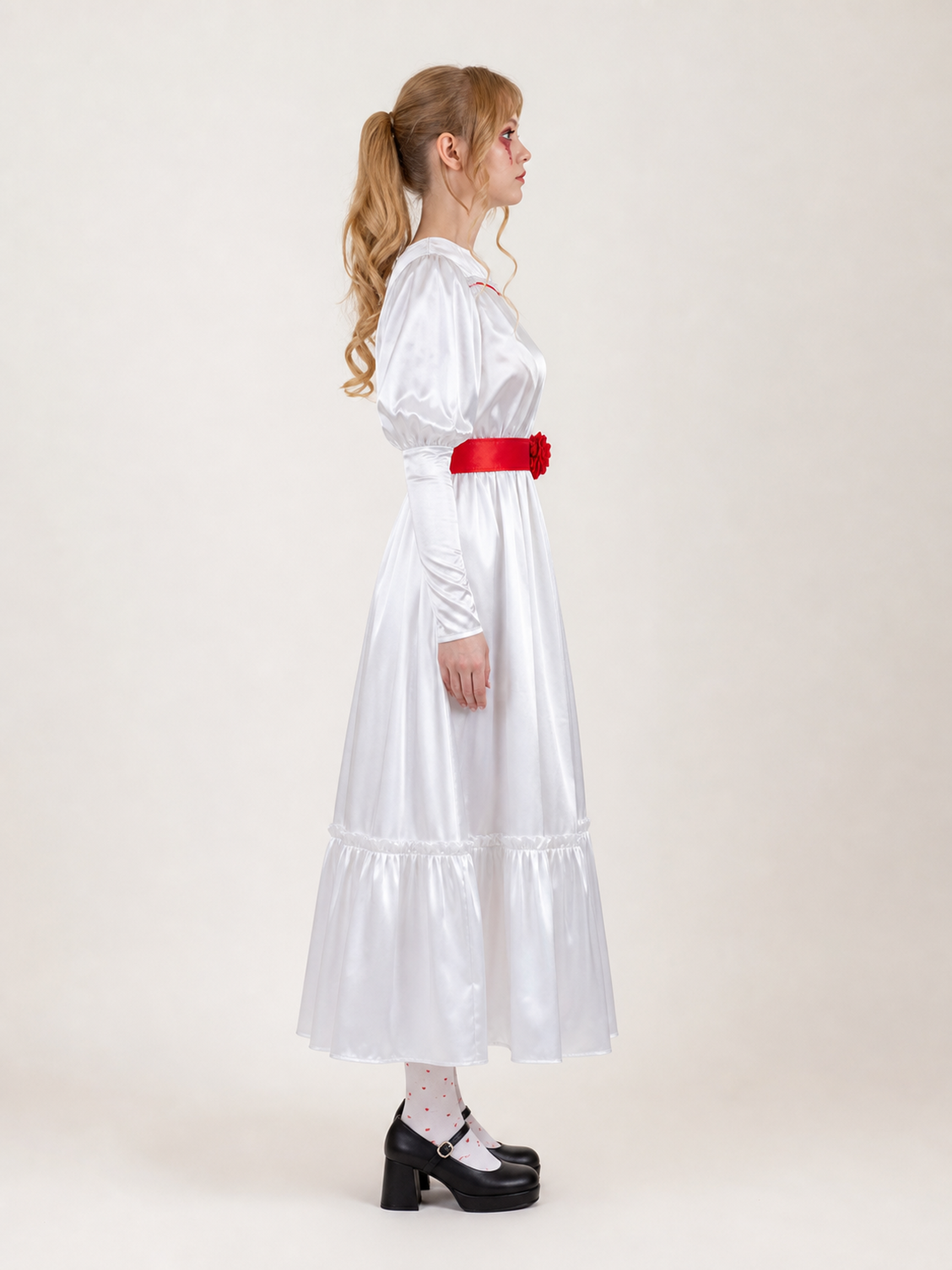 White Dress with a Red Belt for Halloween