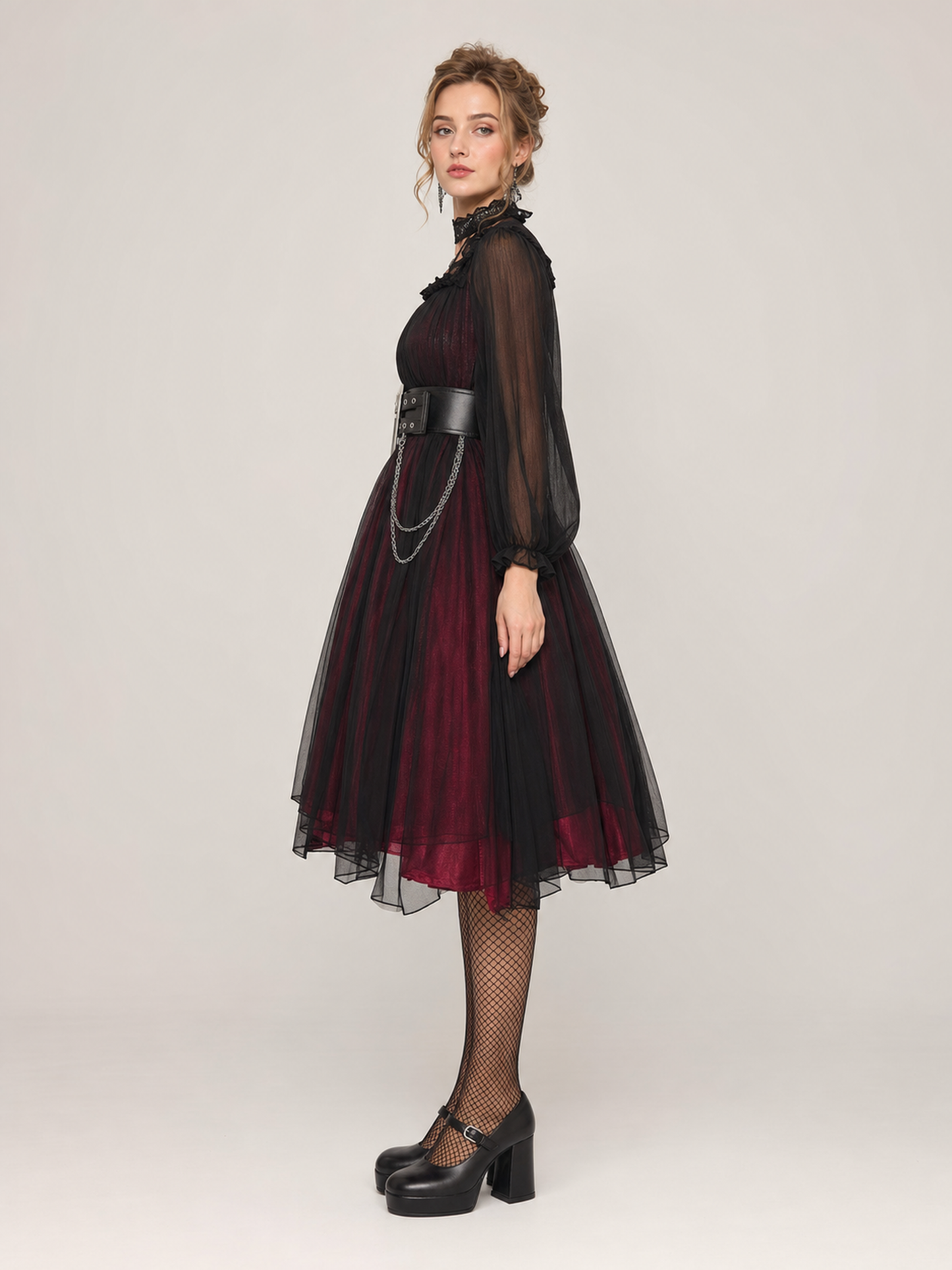 Red Witch Lolita Dress with Belt and Chain for Halloween
