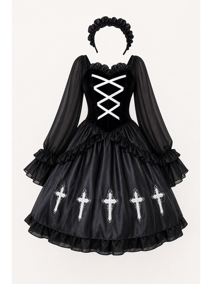 Gothic Dress with Headband for Halloween