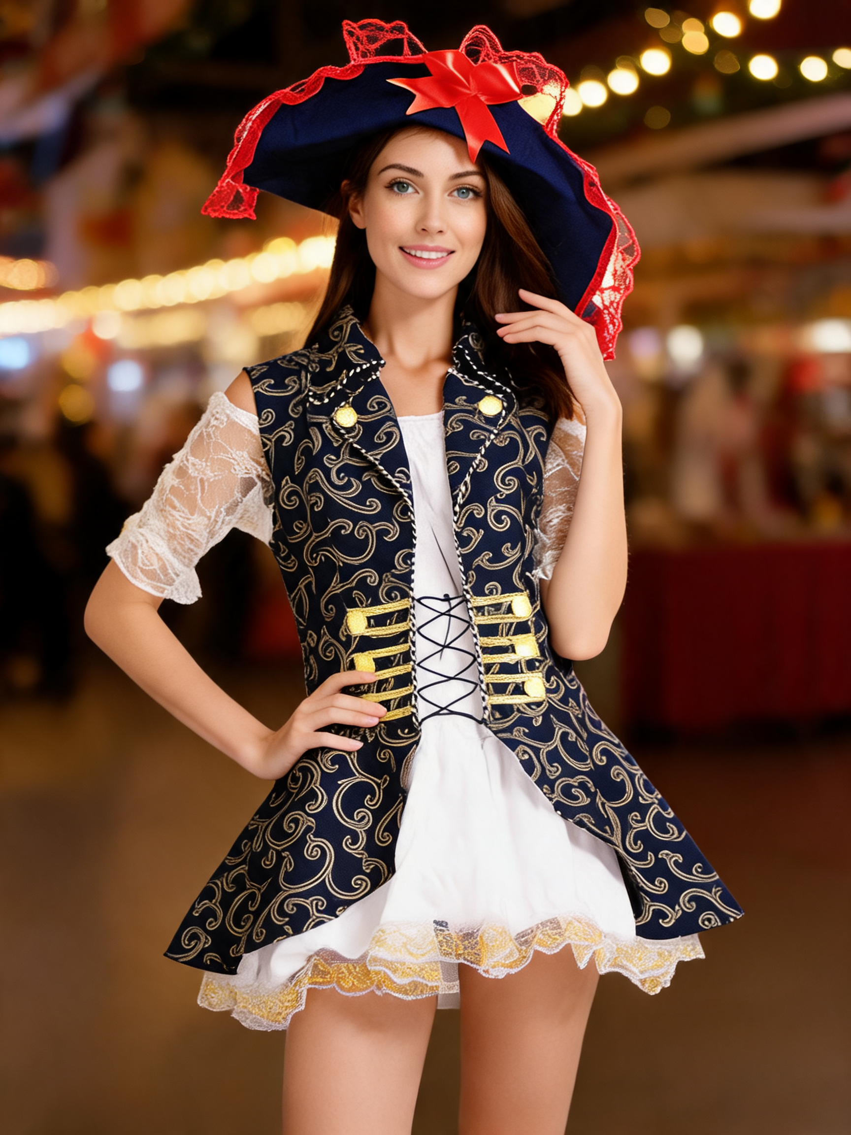 Dark Blue Pirate Costume with Lace for Halloween