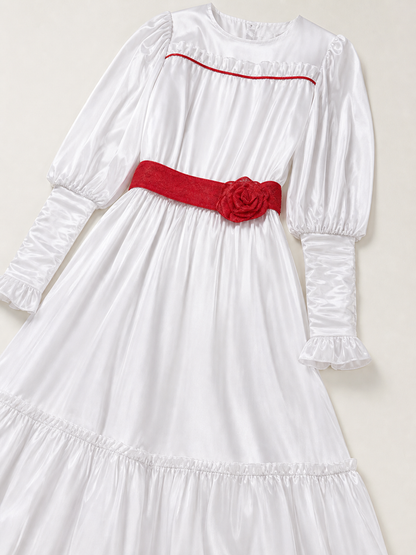 White Dress with a Red Belt for Halloween