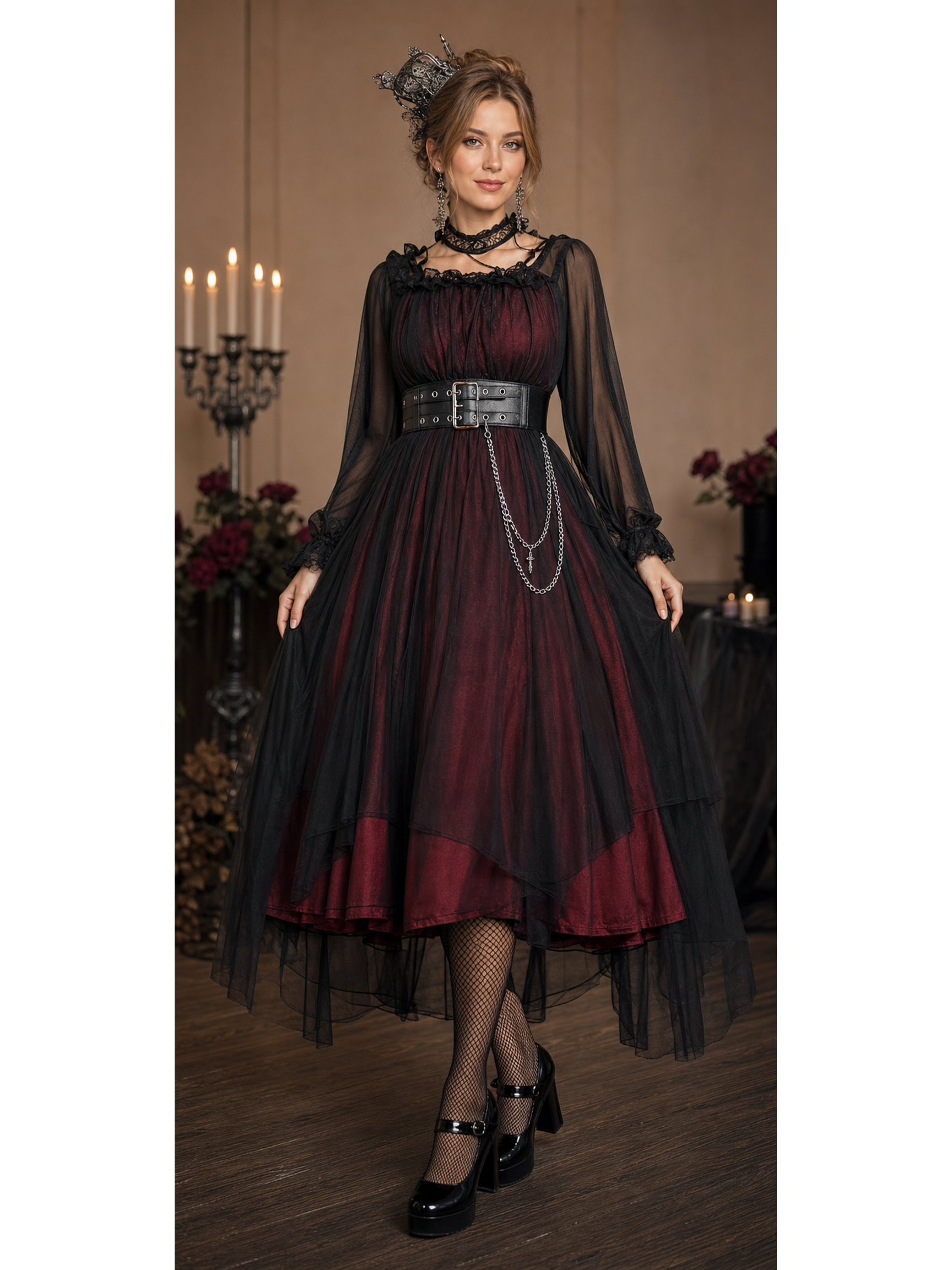 Red Witch Lolita Dress with Belt and Chain for Halloween