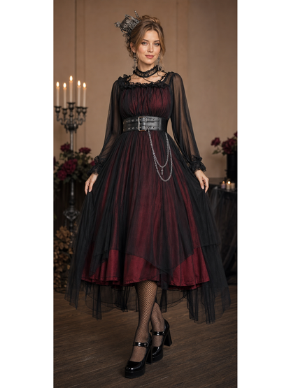 Red Witch Lolita Dress with Belt and Chain for Halloween