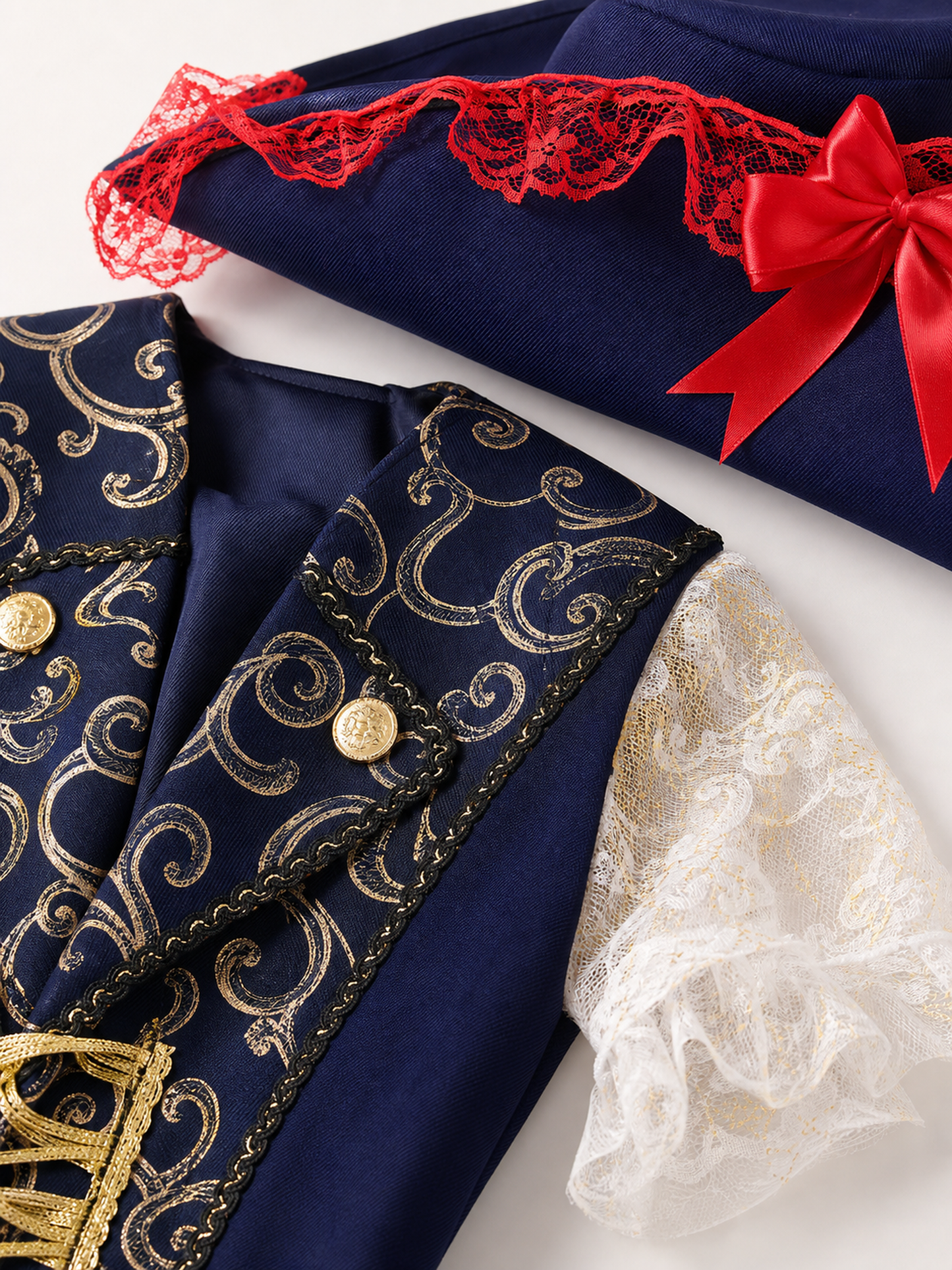 Dark Blue Pirate Costume with Lace for Halloween