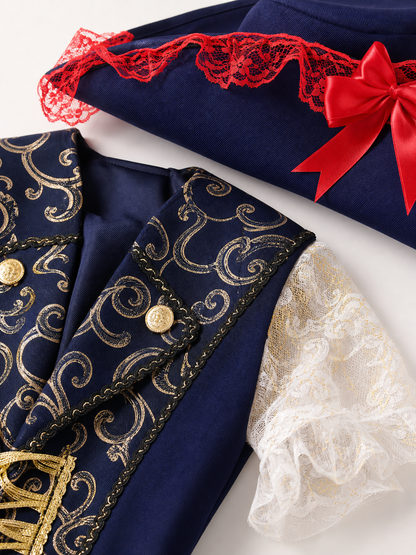 Dark Blue Pirate Costume with Lace for Halloween