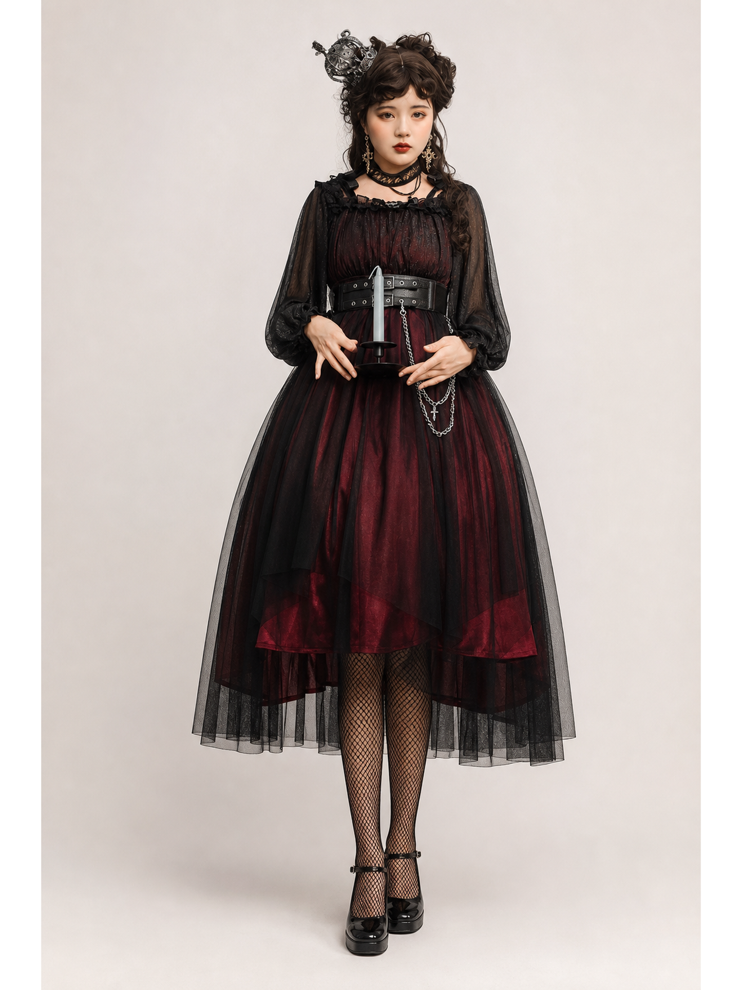 Red Witch Lolita Dress with Belt and Chain for Halloween