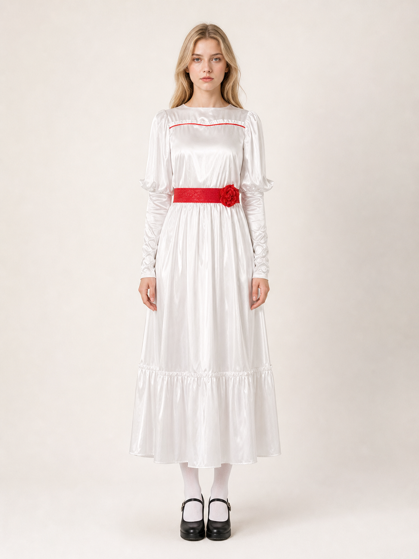 White Dress with a Red Belt for Halloween