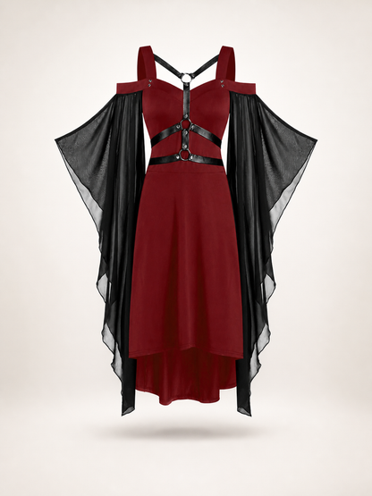 Burgundy Witch Dress with Wings for Halloween