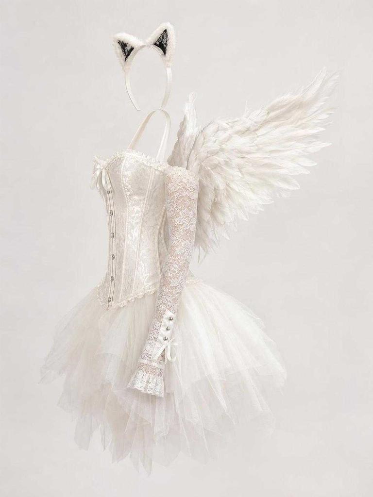 White Angel Costume with Skirt for Halloween