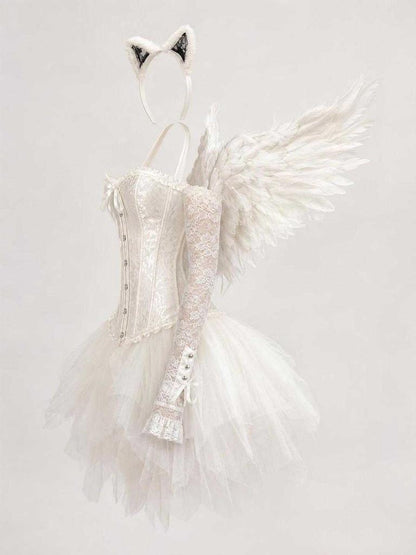 White Angel Costume with Skirt for Halloween