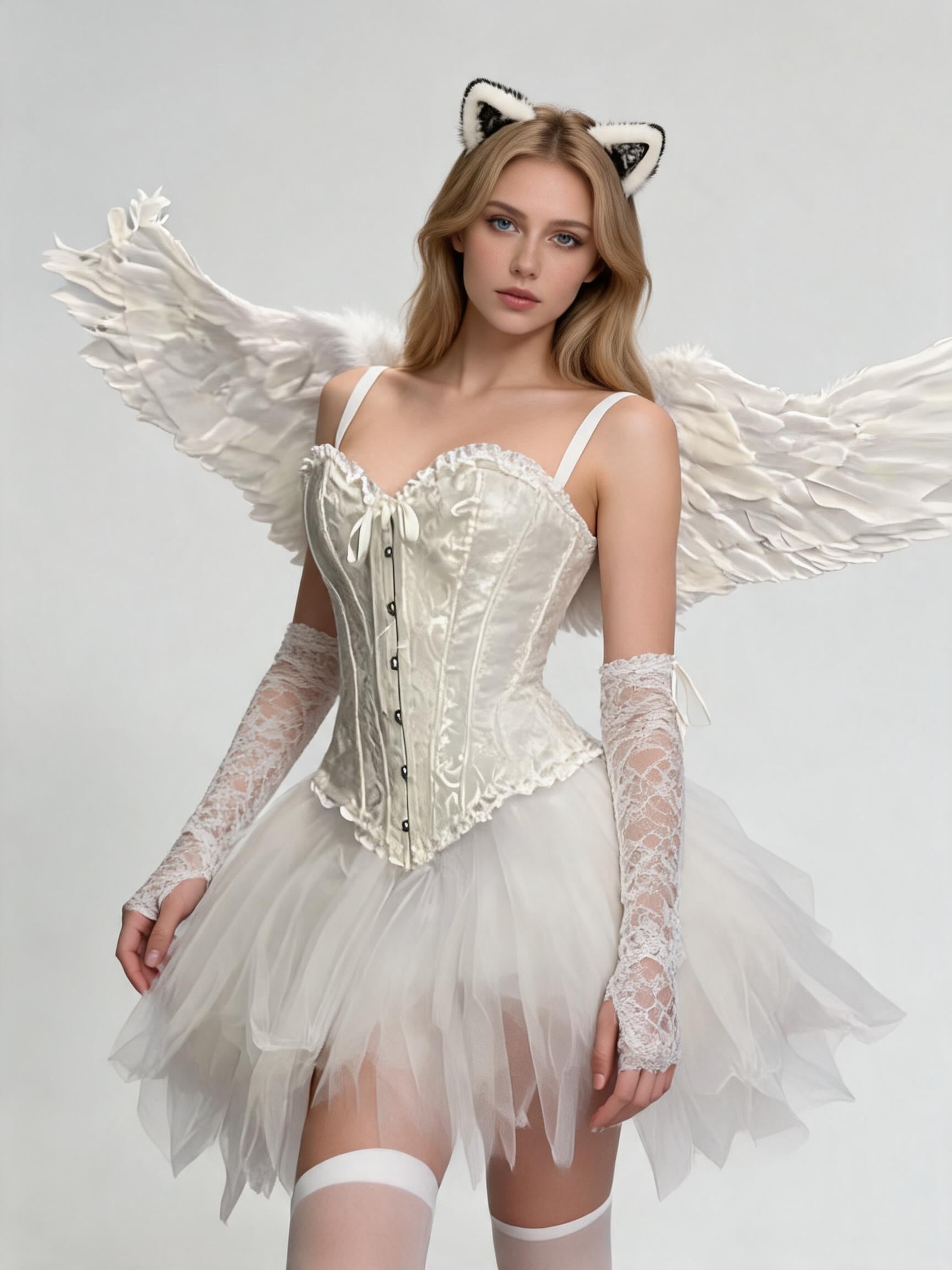 White Angel Costume with Skirt for Halloween