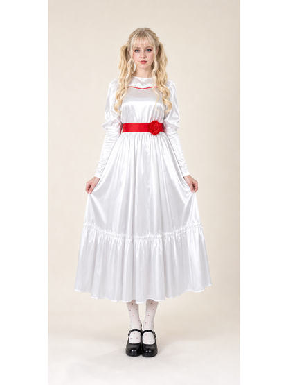White Dress with a Red Belt for Halloween
