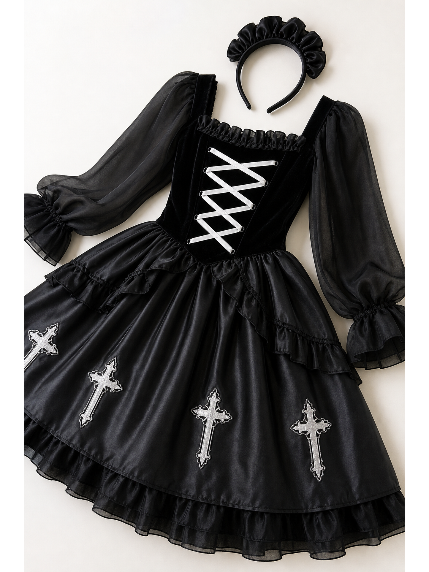 Gothic Dress with Headband for Halloween