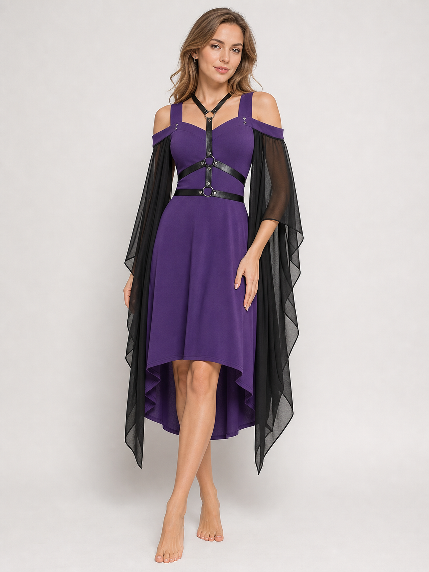 Purple Dress with Cape and Straps for Halloween