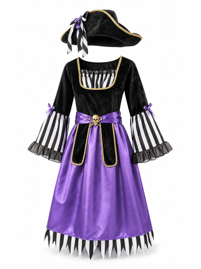 Purple Pirate Costume with Tricorn Hat for Halloween