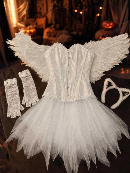 White Angel Costume with Skirt for Halloween