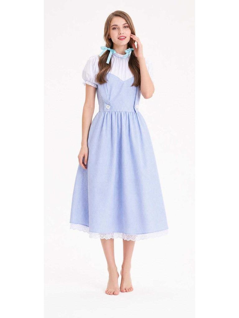Blue Plaid Costume with Apron for Carnival