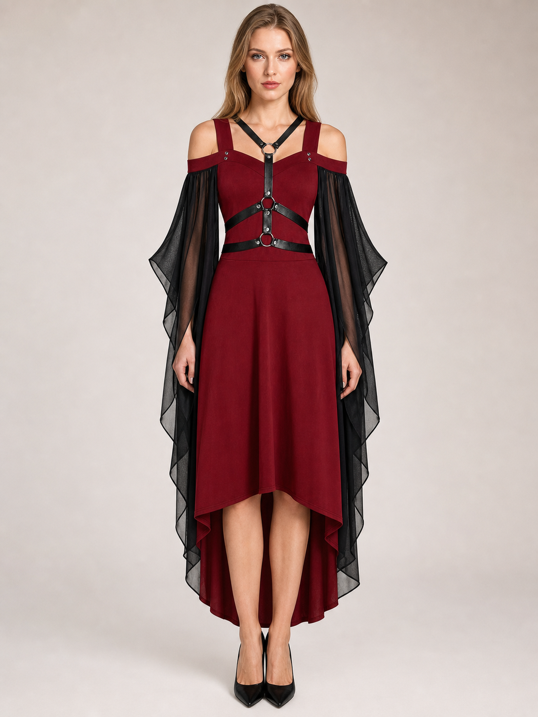 Burgundy Witch Dress with Wings for Halloween