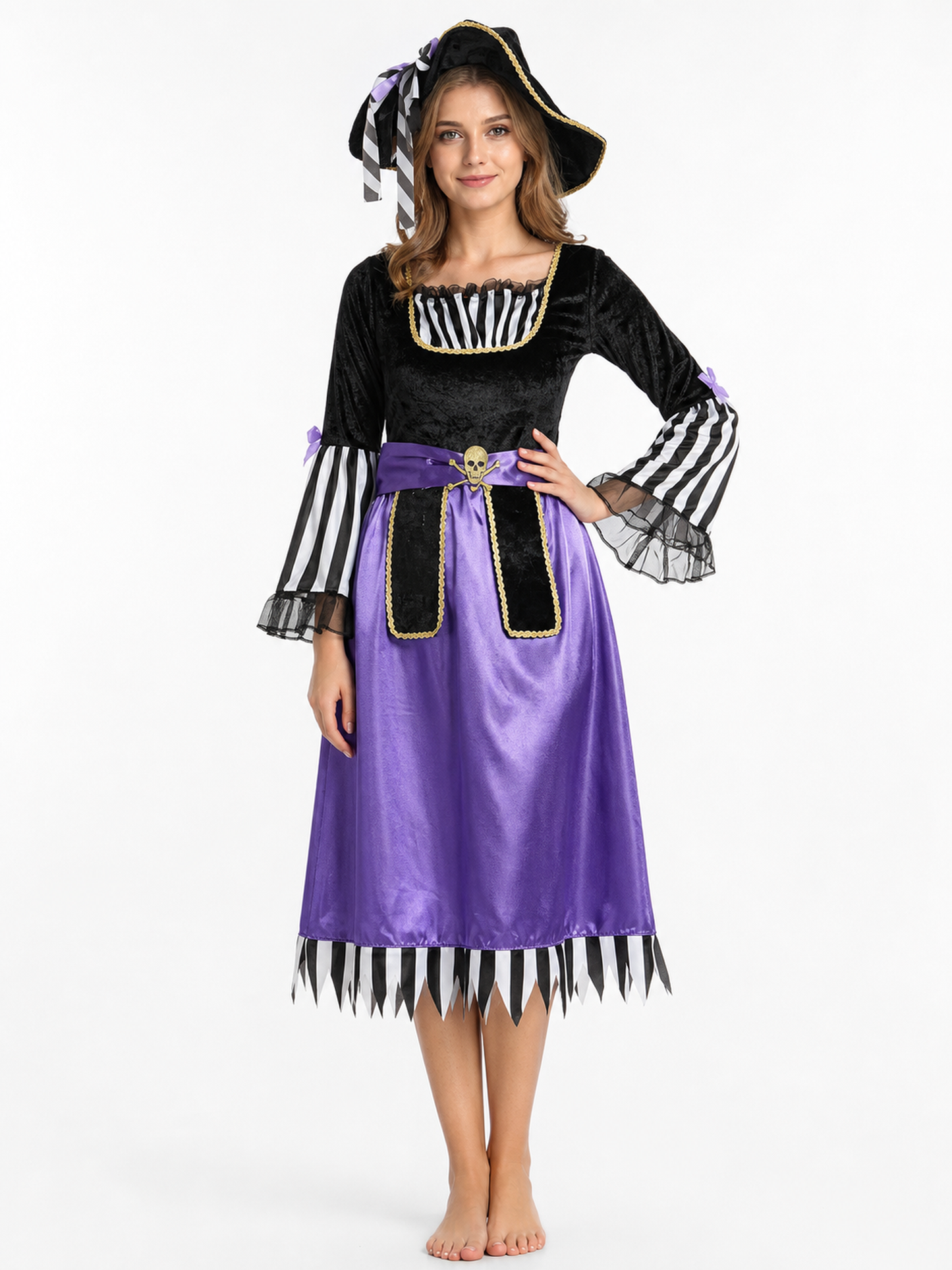 Purple Pirate Costume with Tricorn Hat for Halloween
