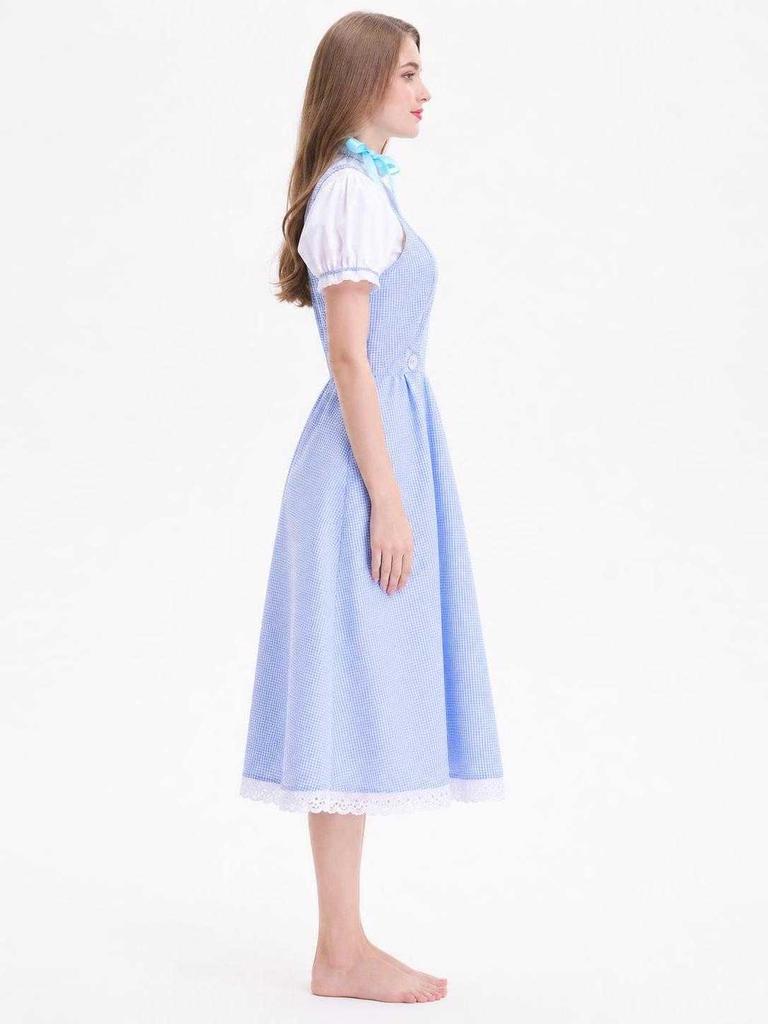 Blue Plaid Costume with Apron for Carnival