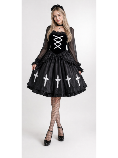 Gothic Dress with Headband for Halloween