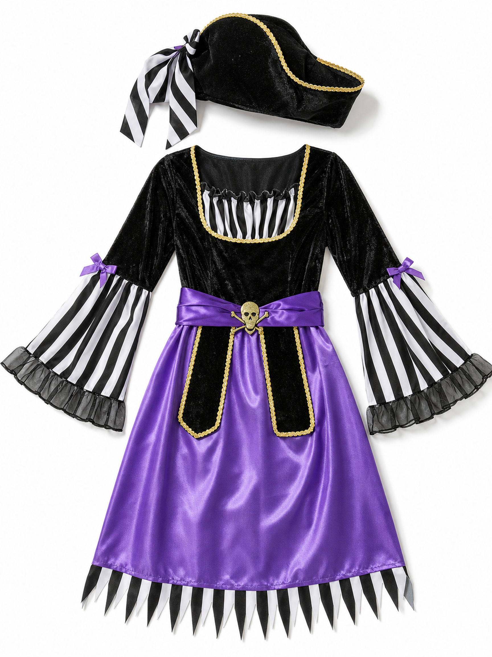Purple Pirate Costume with Tricorn Hat for Halloween