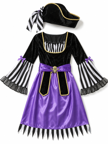 Purple Pirate Costume with Tricorn Hat for Halloween