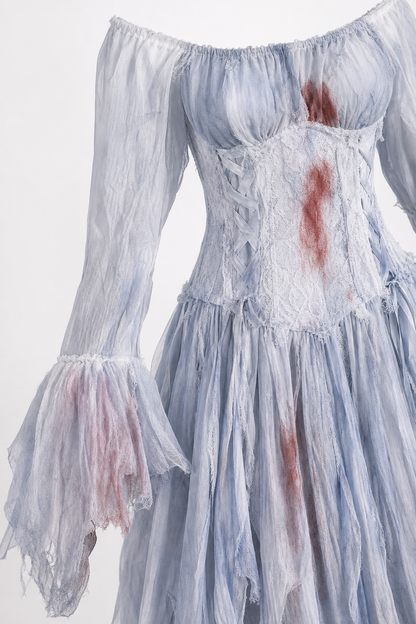 Ghost Bride Costume with Long Sleeves for Halloween