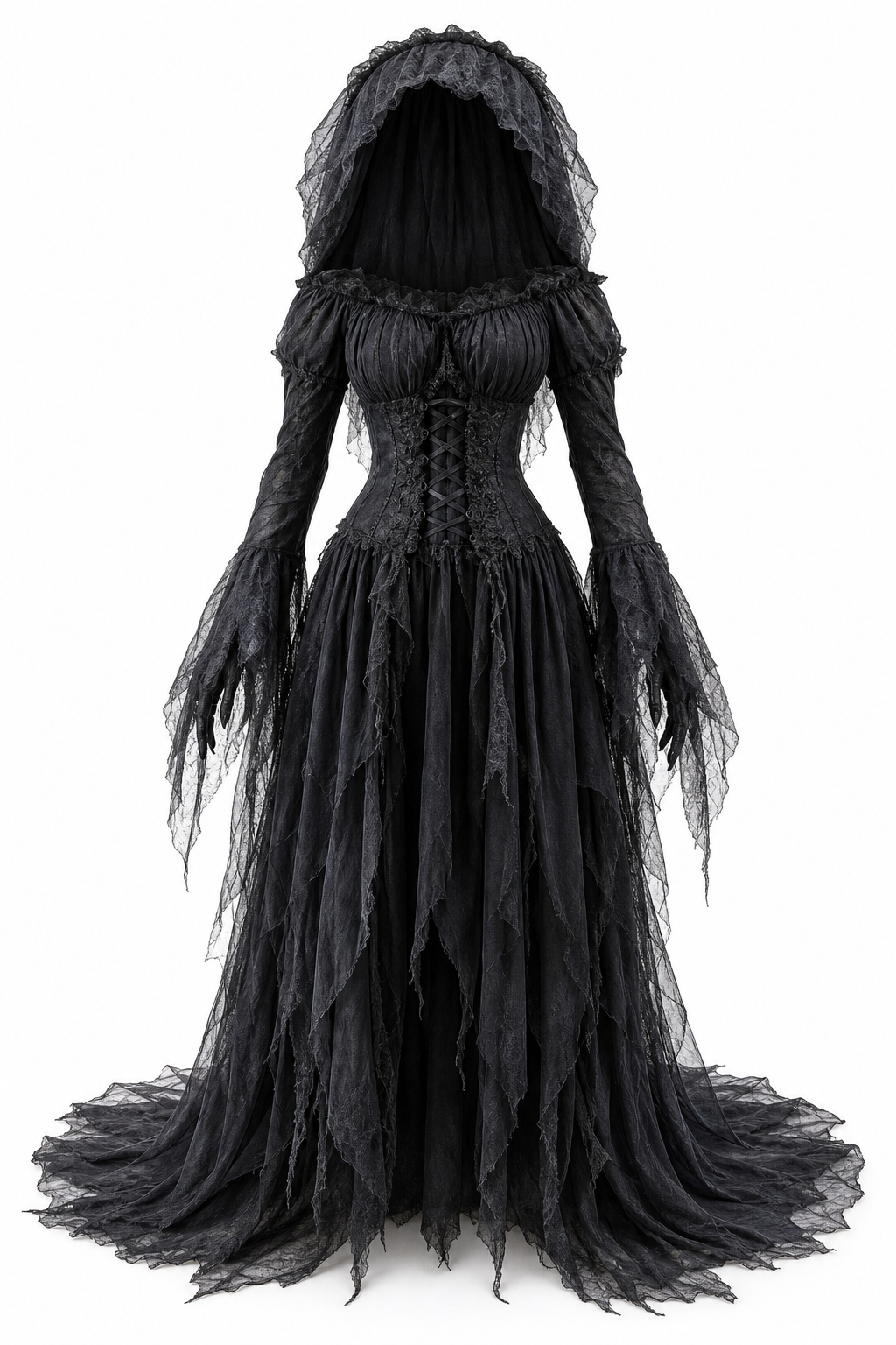 Ghost Bride Costume with Long Sleeves for Halloween