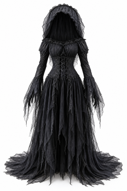 Ghost Bride Costume with Long Sleeves for Halloween