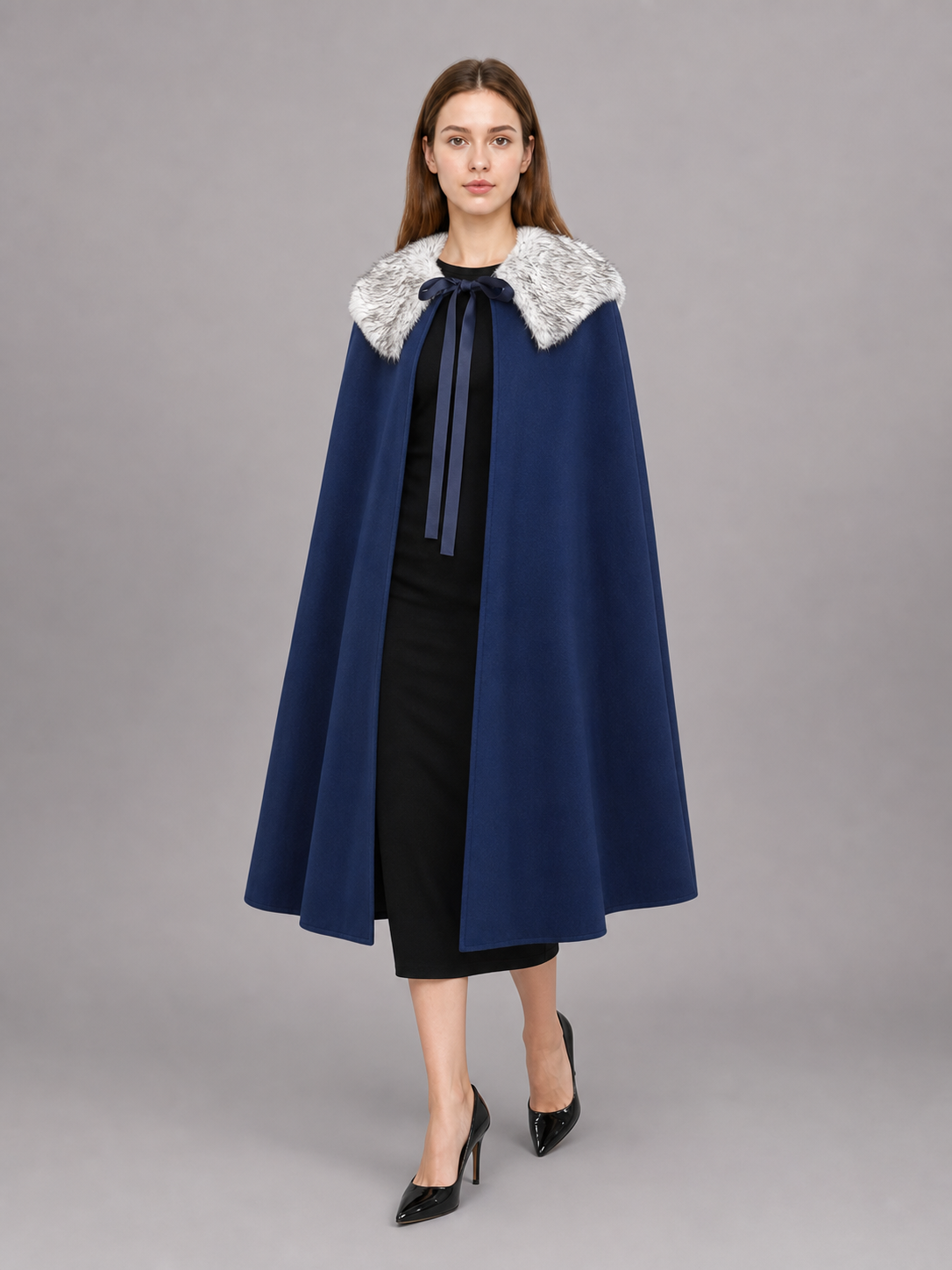 Blue Costume Cloak with Fur-Look Collar