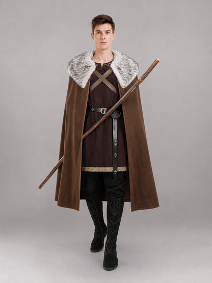 Brown Costume Cloak with Fur Collar