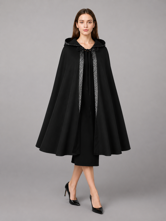 Long Black Hooded Costume Cloak